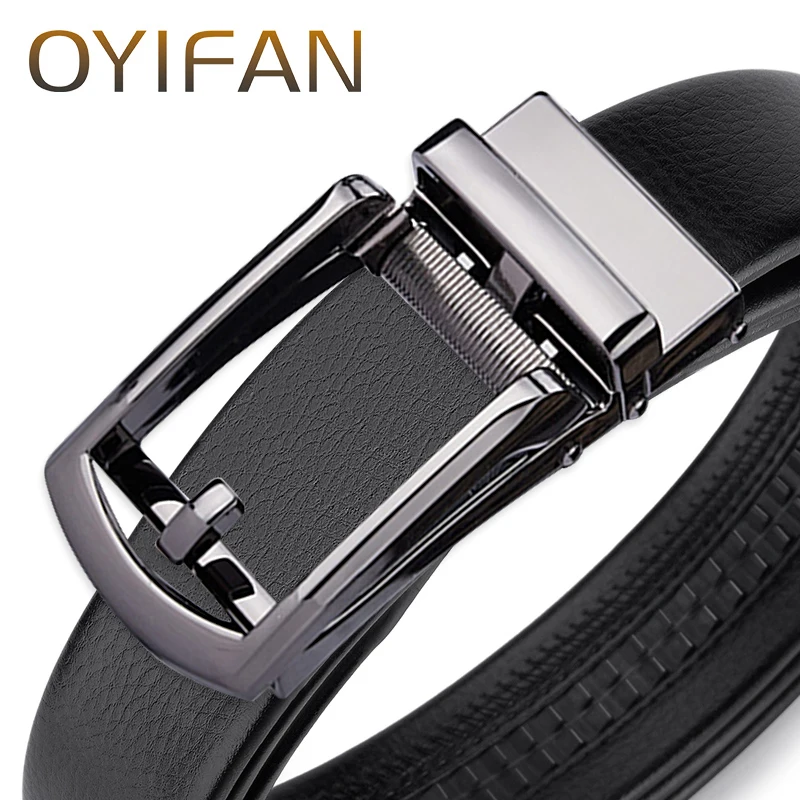 OYIFAN Belt for men Automatic Genuine Leather Belt Men Leather Ratchet Adjustable Real Ratchet Leather Dress Designer