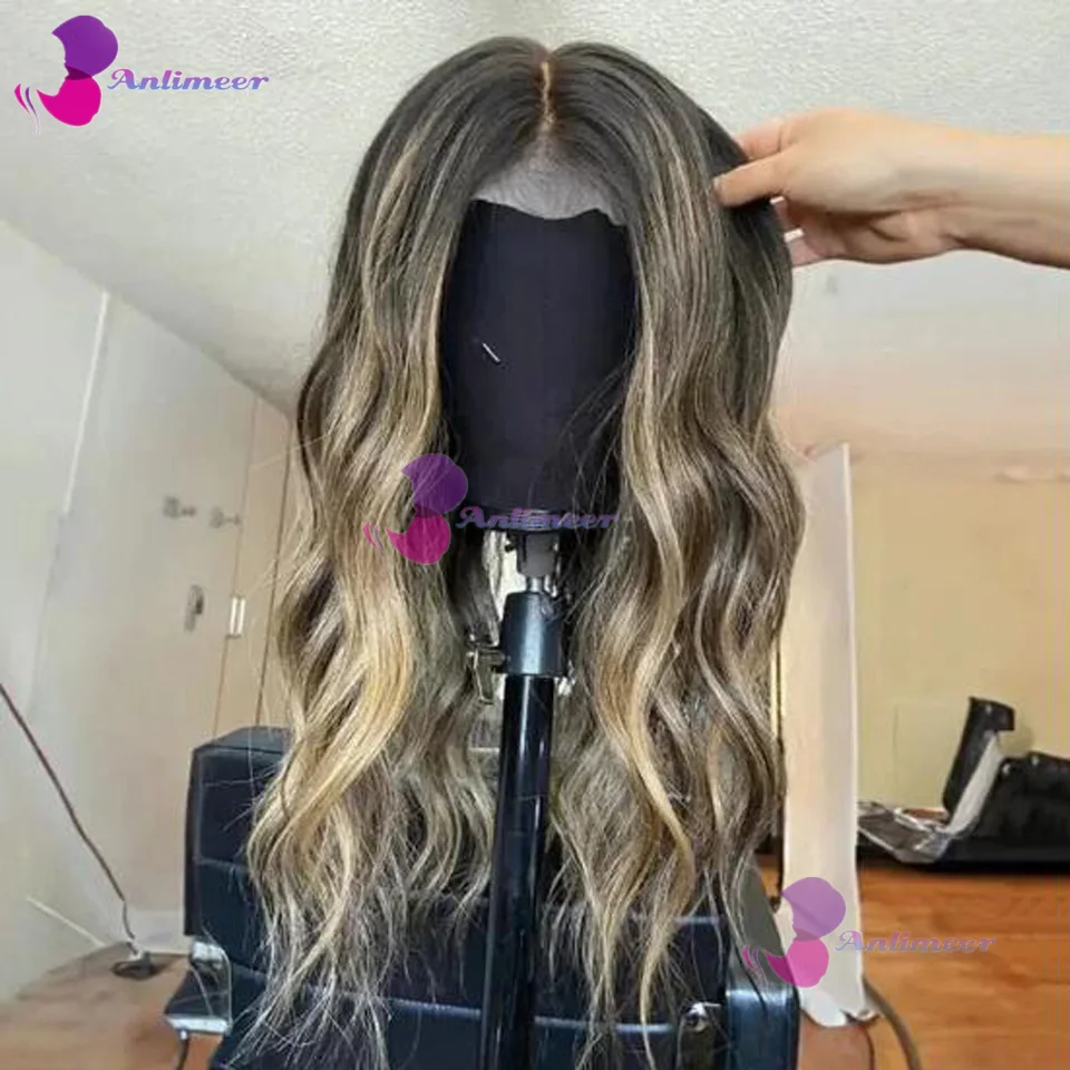 Highlight Wigs 100% Human Hair 360 Lace Frontal Colored Full Lace Wigs Brown ombre Ash Blonde Brazilian Wave 5x5 Silk Top Wigs