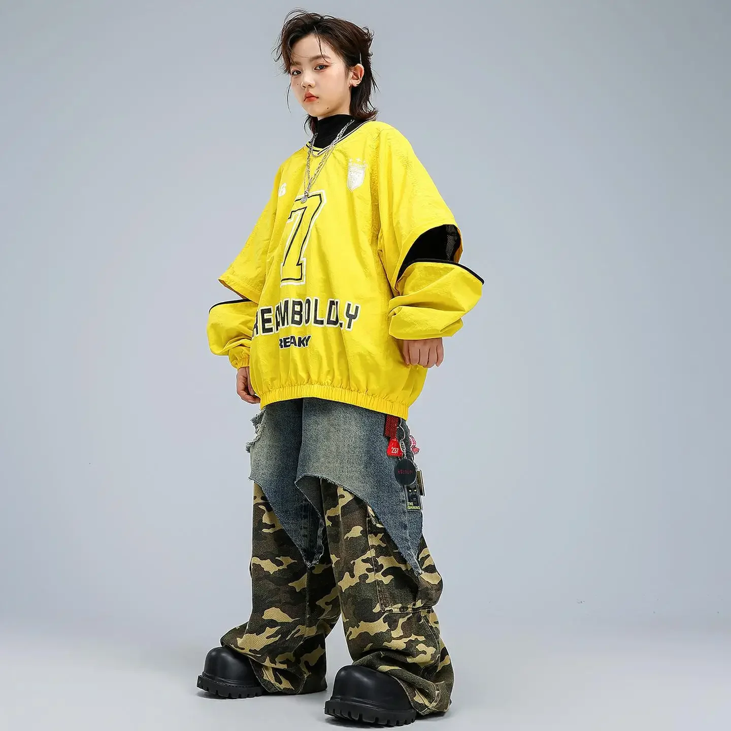 Child Boy Girl Streetwear Hip Hop Loose Sport Sweatshirt Denim Pants Jeans Sets Kids Dance Performance Clothes Costume Tracksuit