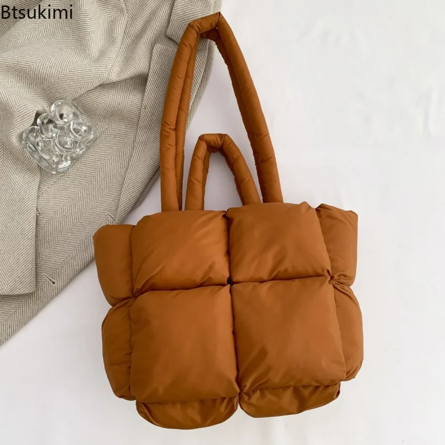 Fashion Soft Puffer Tote Bag Designer Quilted Women Shoulder Bags Nylon Padded Lady Handbags Down Cotton Warm Winter Shopper Bag view 4