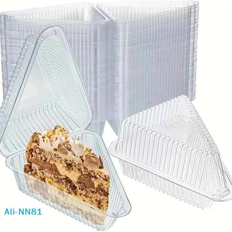 【N】50/100Pcs Cake Slice Container Clear Triangle Dessert Box Reusable Food Packing Box Stackable Sandwich Holder For Fruit Cake