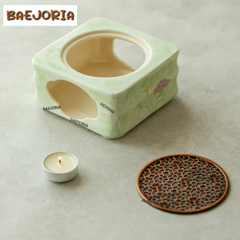 Hand-painted Daisy Tea Warmer Holder Candle Heater Stove Kettle Stand Baked Milk Jar Carbon Furnace Cha Accessories Collection