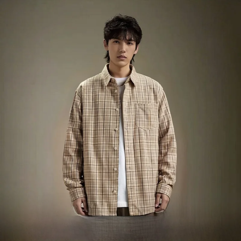 

Retro American Plaid Long Sve Loose Casual Men's Faionable irt Breathable Cotton Vintage Sle Button-Up irt