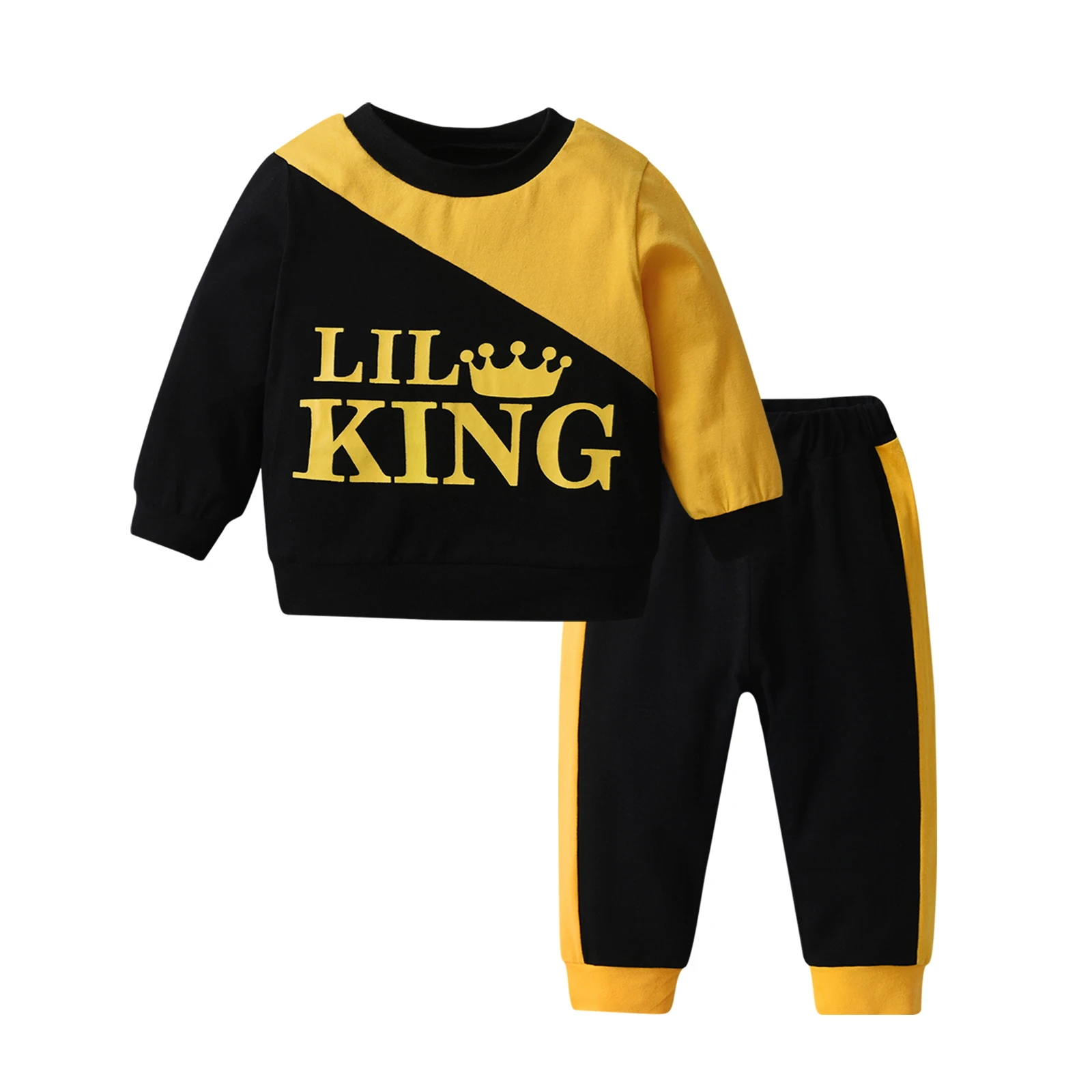 

Toddler Baby Boy Long Sleeve Clothes Fashion Patchwork Sweatshirt with Letters + Pants Spring Fall Outfit Set for 0 to 24Months