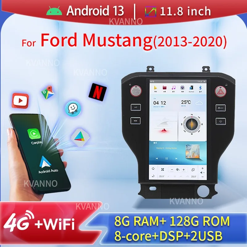 

11.8" Car Radio For Ford Mustang 2013-2020 AHD 1080P Screen Carplay Android Auto Wireless Multimedia Video Player Stereo BT GPS