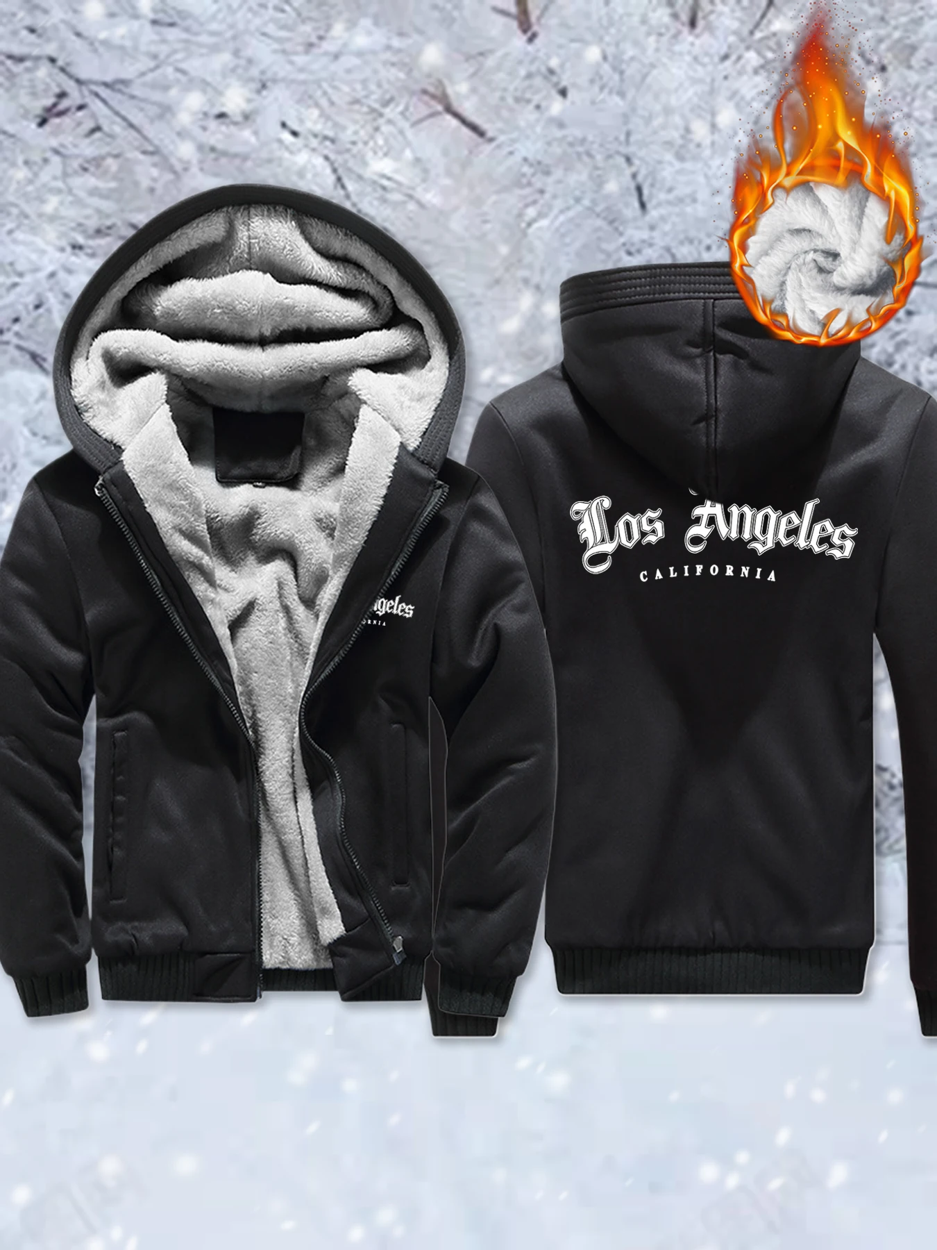 カリフォルニアレタークリエイティビティプリントメンズ新しい厚手の快適なジャケット冬ジップアップパーカー暖かいベーシックコートフリースポケットアウター