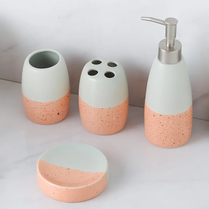 

high-end washing kit sub-bottle spot bottom white body bathroom lotion bottle soap dish ceramic bathroom four-piece set