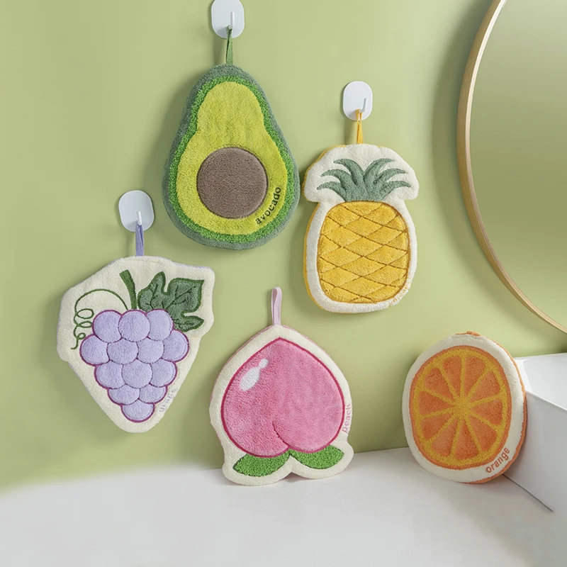 Fruit Hand Towel Kitchen Absorbent Cleaning Cloth Soft Bath Hanging Towels Kids Bathroom Flower Hand Cloth Home Supplies
