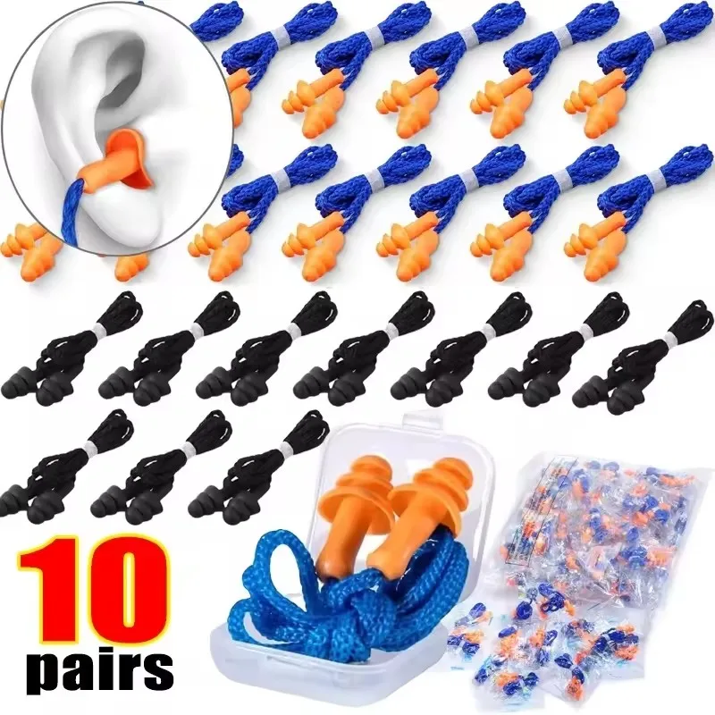 Silicone Noise Reducing Soft Hearing Protection Earplugs Reusable Rubber Corded Ear Plugs for Sleeping Swimming Snoring Sports