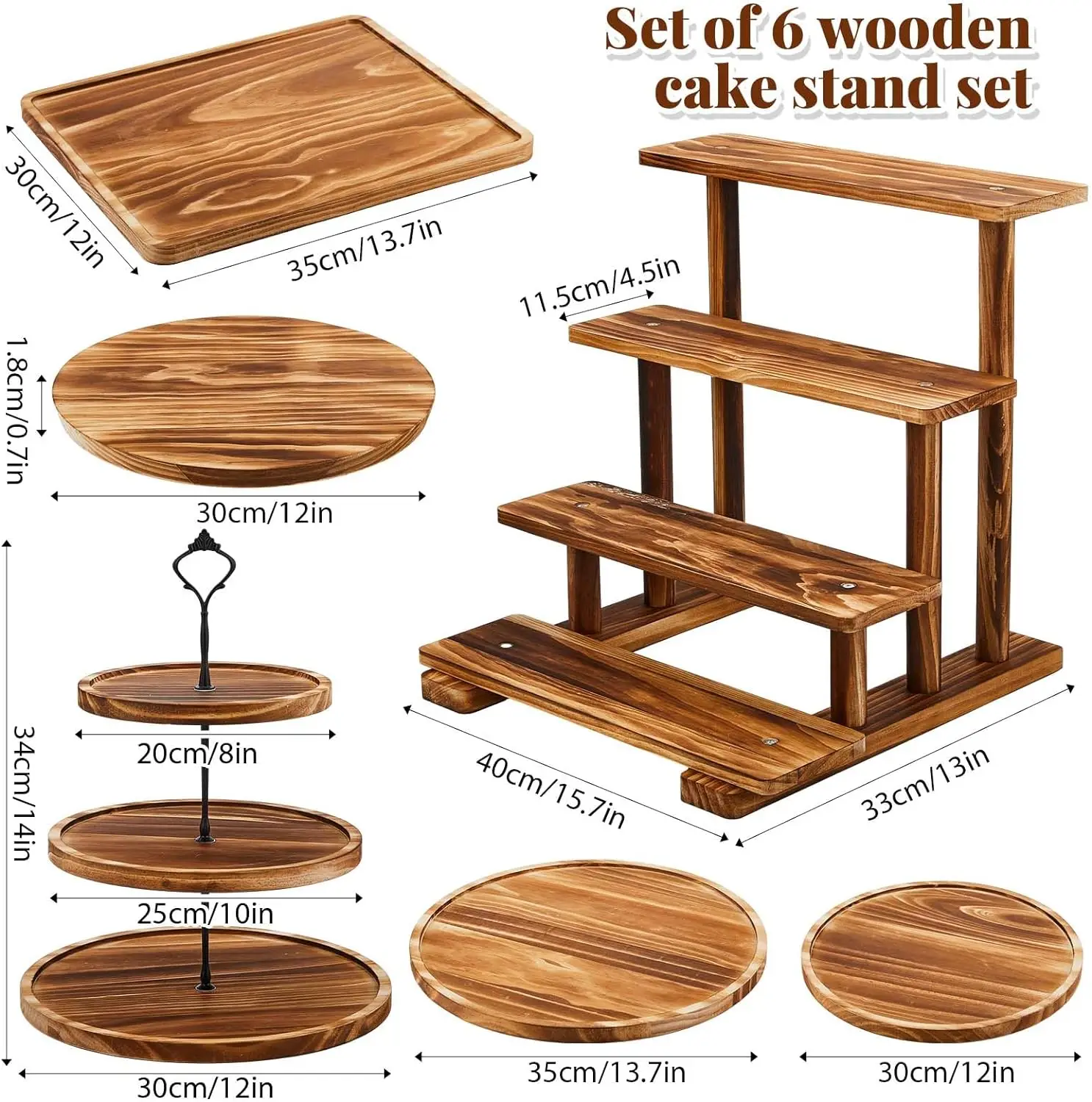 Wood Cake Stands Set of 6 Wood Dessert Tower Dessert Trays Desert Stands Cupcake Stand Rustic Wood 3 Tier Cupcake Stands