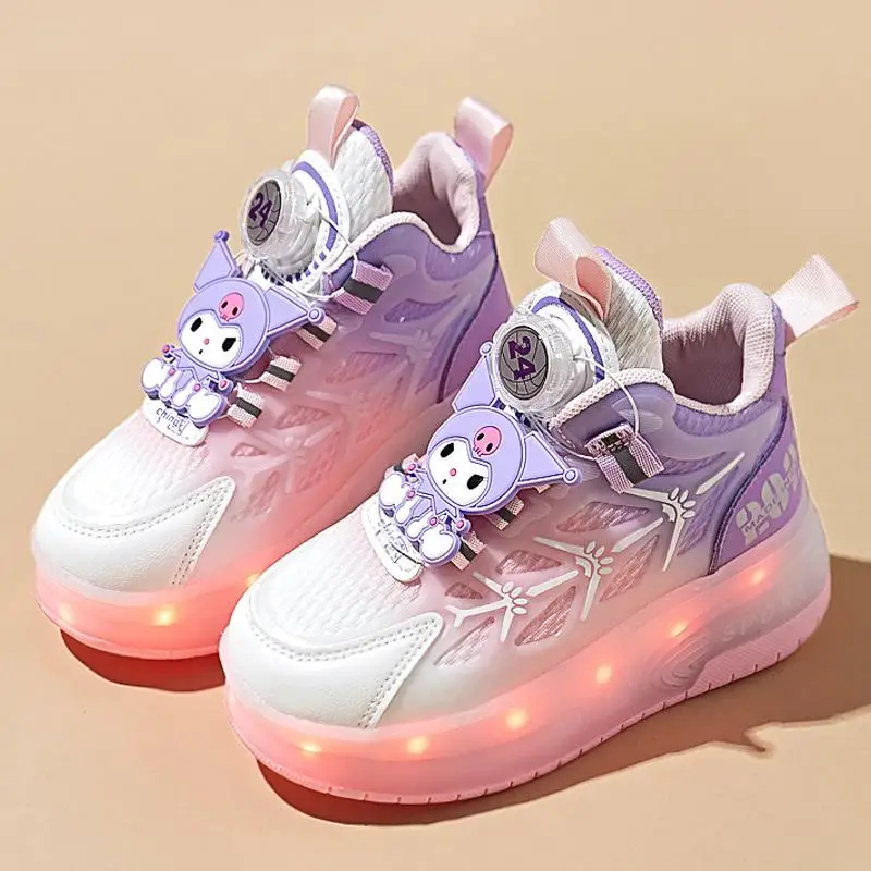 Sanrio Anime Kuromi Child Ice Skates Shining Shoes My Melody Kawaii Cartoon Mesh Shoes Roller Shoes Summer Cute Heelys Girl Gift