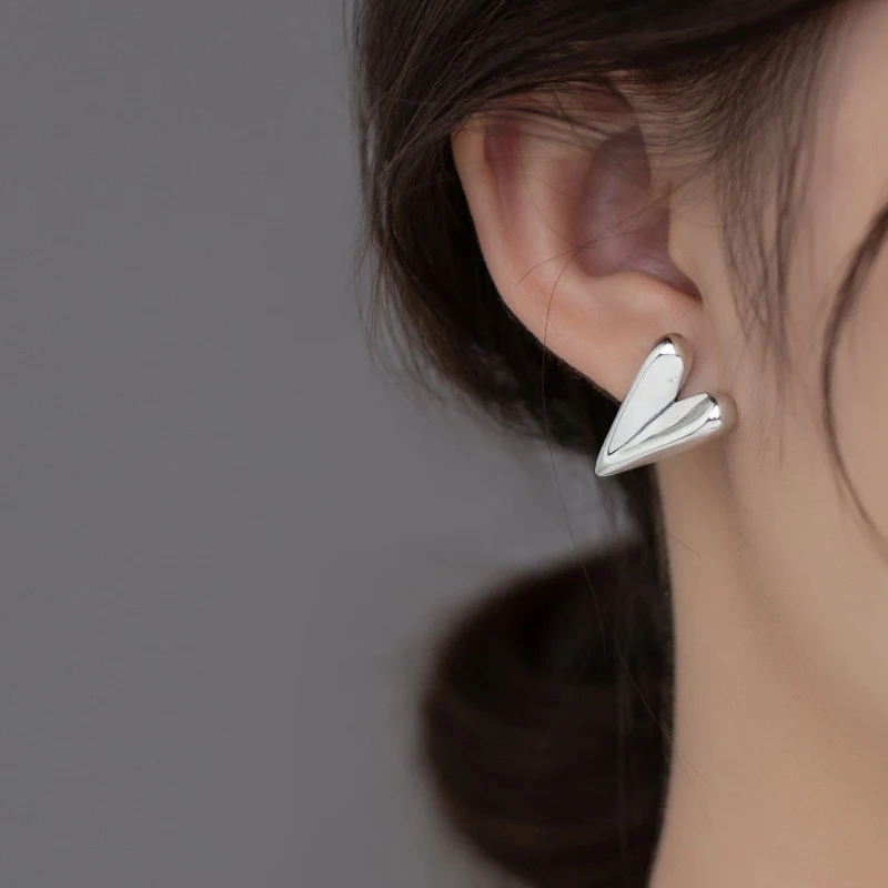 Modian 925 Sterling Silver Irregular Fashion Hearts Stud Earrings For Women Stackable Exquisite Ear Studs Classic Fine Jewelry