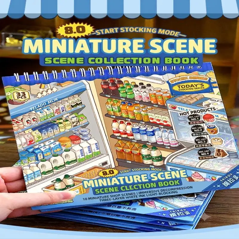〔NN71〕Miniature Scene Sticker Collection Book 10 Simulated Shop Themes Non Bleed Ink For Kids DIY Craft Activity