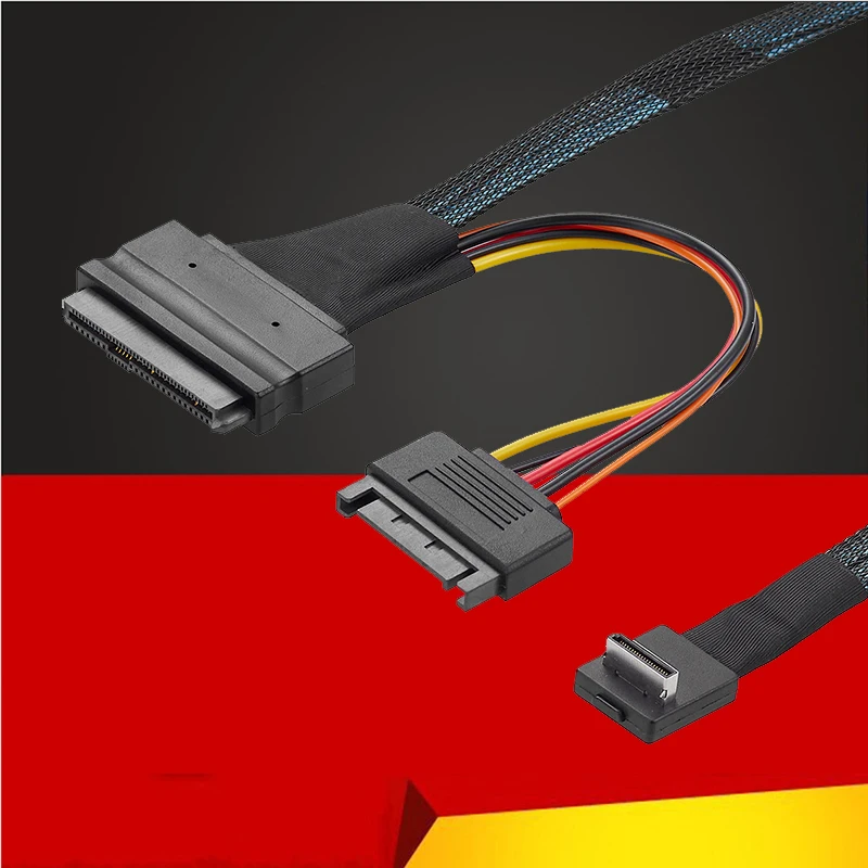 

NEW MiniSAS Oculink 4.0 90° Male SFF-8611 to SFF-8639 U.2 Female Cable 8611 to 8639 with SATA Power Supply Support PCIE NVMe SSD