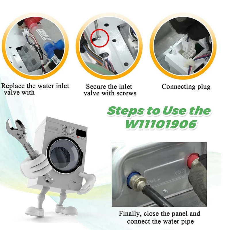 MAKE-W 11101906   ว 11210463   เครื่องซักผ้าวาล์วน้ําเข้าสําหรับ Whirlpool Amana Maytag Crosley Roper เครื่องซักผ้าแทนที่ W 10869803