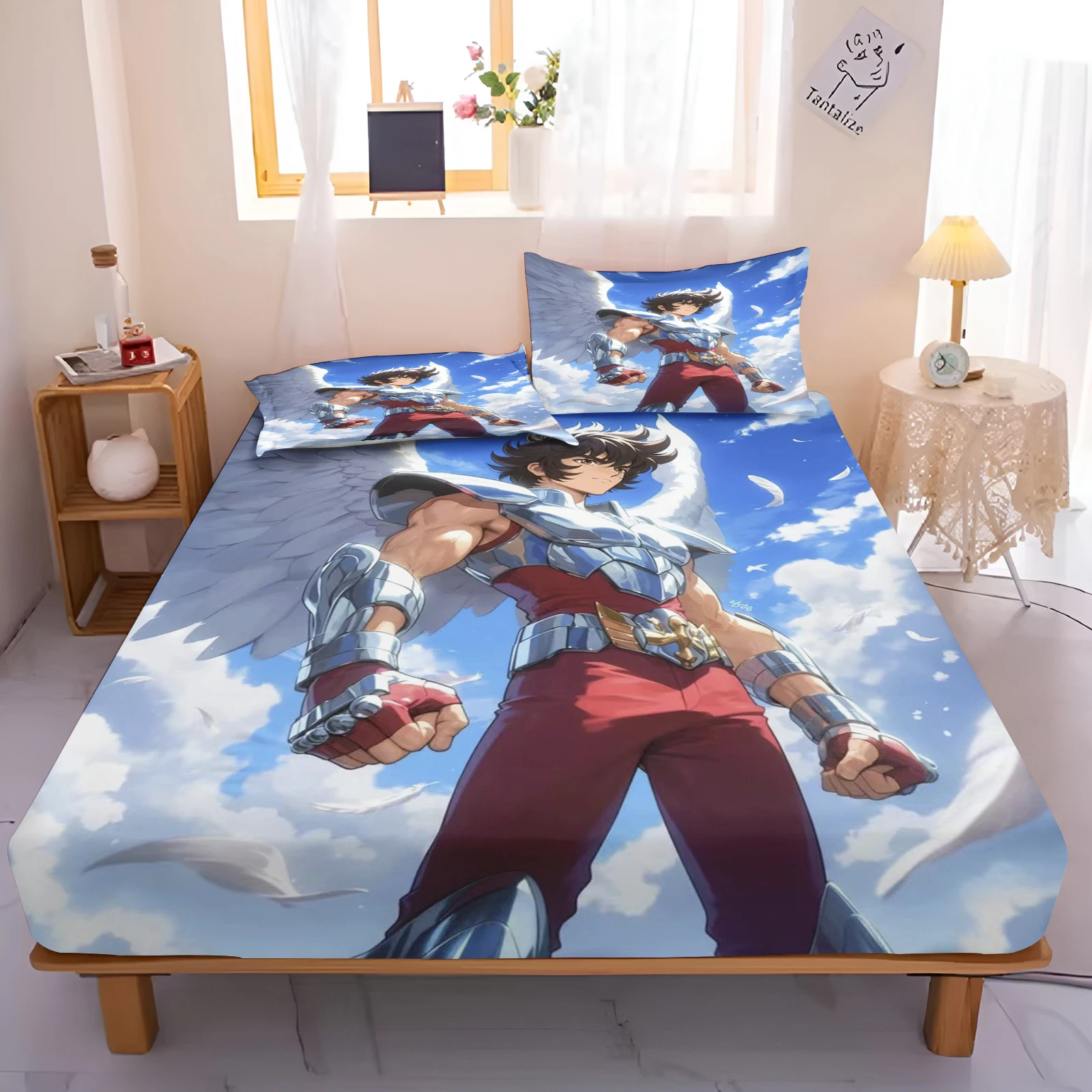 Saint Seiya Fitted Sheet Cover Cartoon for Teenager Children Elastic Bedding Cute Printing Sheets