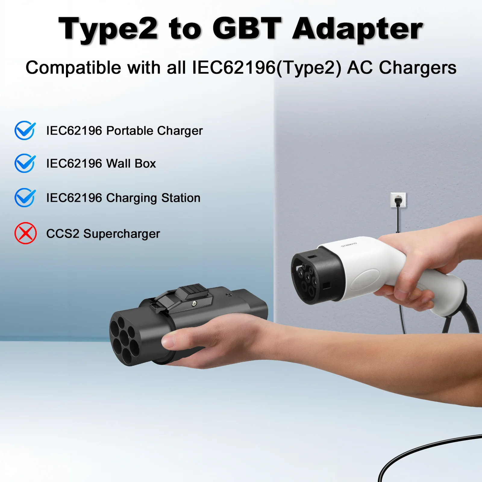 중국 자동차용 EV 충전기 어댑터, 타입 2 to GBT, 중국 표준 전기차 컨버터, 타입 2 to GBT, 32A, 7.2, 22KW