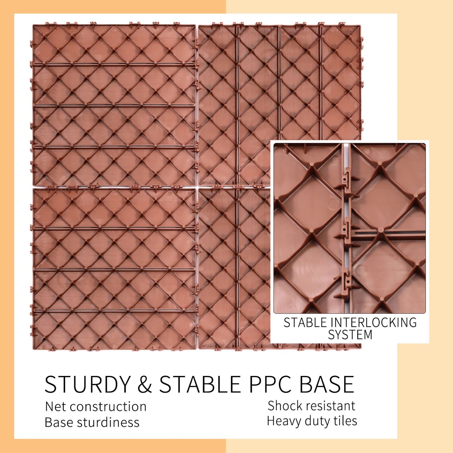 Carreaux de terrasse imbriqués en plastique, 11.8 po x 11.8 po (paquet de 44 ), revêtement de sol extérieur étanche, utilisation par tous les temps pour jardin, bord de la piscine