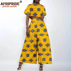Afrykańskie ubrania dla kobiet Crop Top i spodnie z szerokimi nogawkami 2-częściowy zestaw strojów z nadrukiem Vintage Elegancka moda Ankara Attire A 2326002