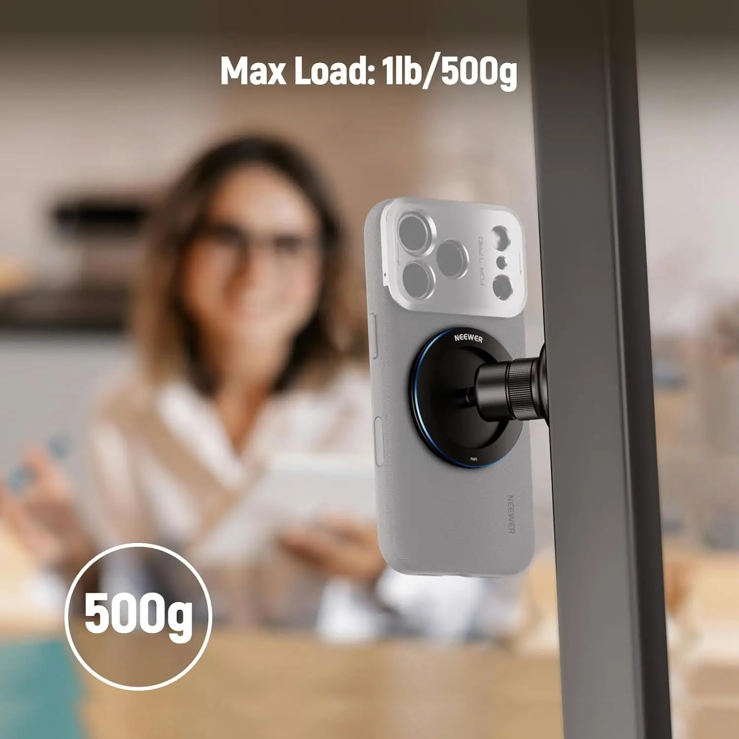 NEEWER Support de trépied de téléphone magnétique 360 °   Support adaptateur de tête sphérique pour support de téléphone pour chariot de golf MagSafe iPhone Gym