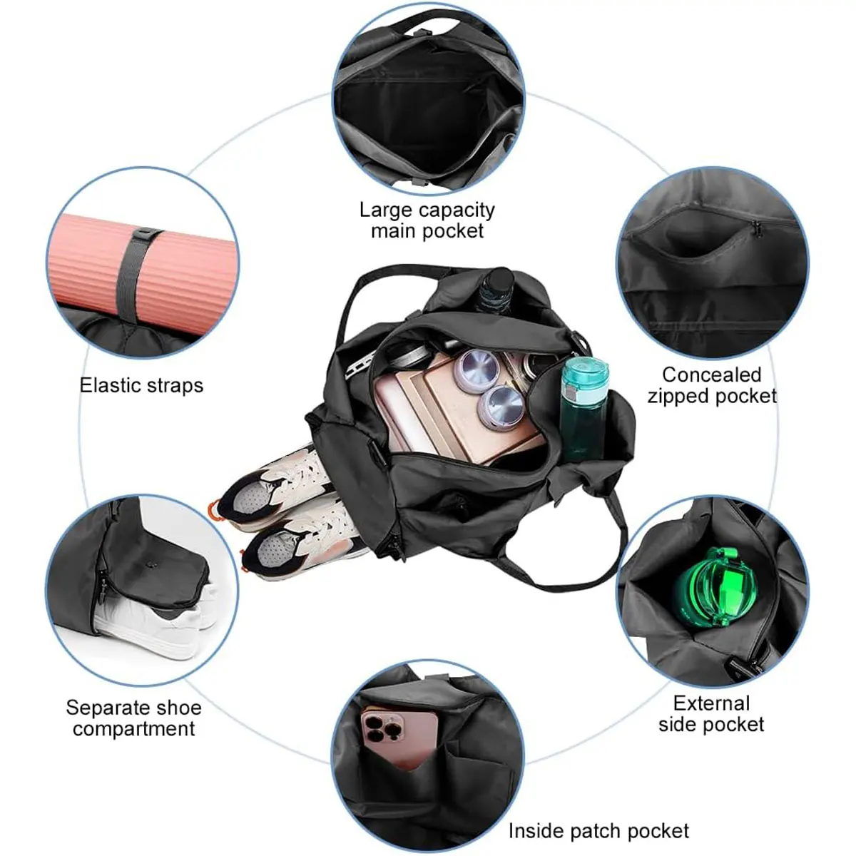 Travel Duffel Bag with Shoes Compartment, Unisex Sports Tote for Gym, Weekend, Overnight