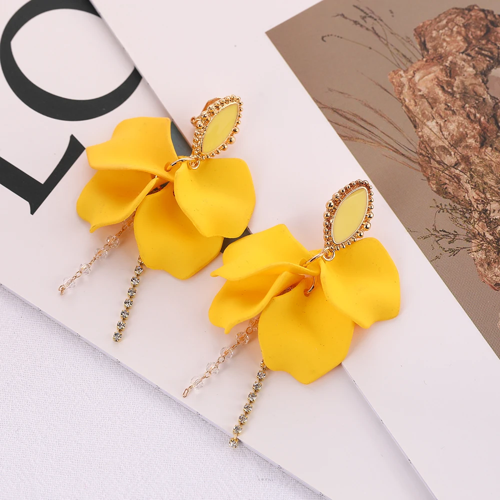 Luxury Vintage Fairy Flower Clip Earrings For Women Girls Non-Piercing Ear Clips Minimalist Earring Jewelry