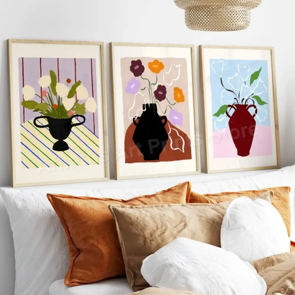 Abstract Flower Vase Rose Lily Poppy Hydrangea Posters of Wall Art Canvas Painting Prints Pictures Gallery Aesthetics Room Decor