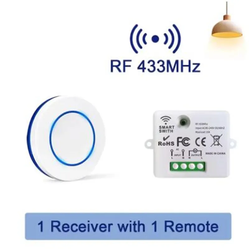 RF 433MHz Wireless Smart Light Switch 220V 110V Relay Receiver Mini Round Button Wall Panel Switch Remote Control for LED Lamp