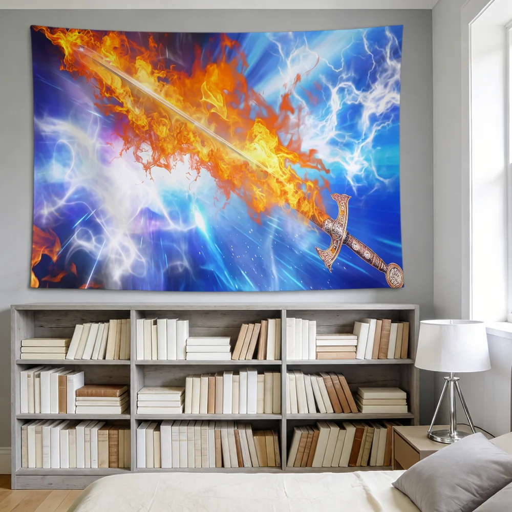 Flaming Sword Cool Flag For Room Dorm Party Hogar Bedside Living Room Wall Hanging Garden Decor Banner Gift