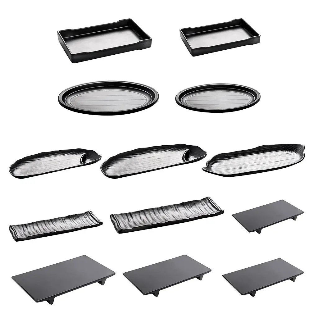Rectangular Black Melamine Plate Sushi Salad Platter Durable Tableware for BBQ Party Hotel Use