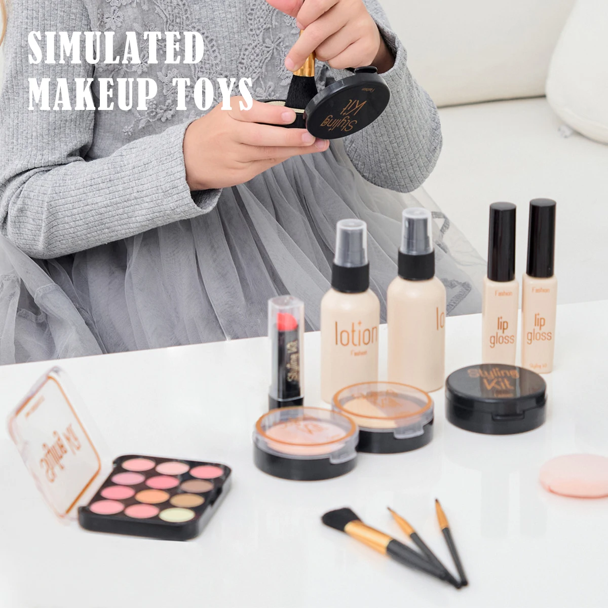 

Simulated Makeup Toys, Play Cosmetics Girl Gifts Fake Makeup Set Toy Simulated Lipstick Powder Blusher Not Real Makeup for Kids