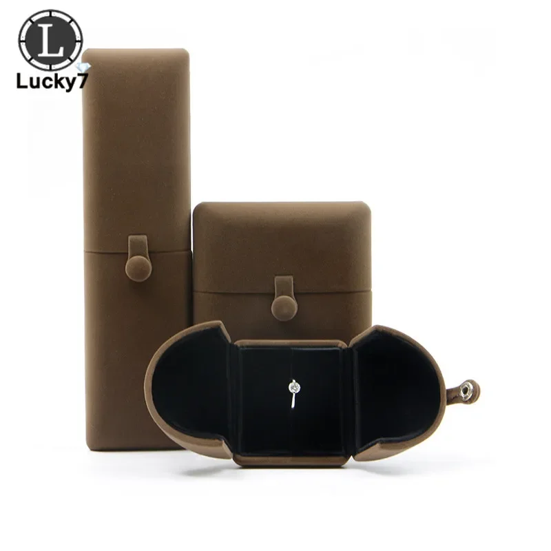 Coffee Double Open Jewelry Box Wedding Marriage Ring Box Birthday Lined Up Gift Box Valentine's Day Birthday Surprise Gift Case