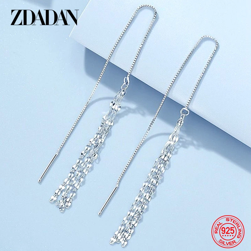 ZDADAN 925 Sterling Silver Long Tassel Drop Earrings For Women Girls Fashion Jewelry