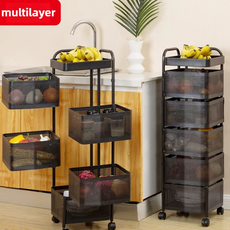 3-Tier/5-Tier Metal Rolling Storage Cart, Large Capacity Organizer for Kitchen, Office, Living Room, Fruit & Vegetable Stand