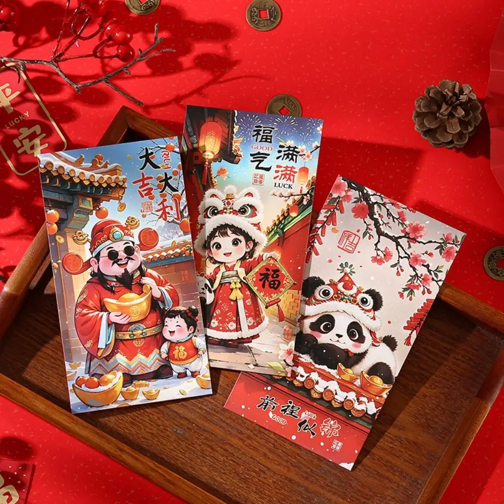 6 pçs estilo chinês ano novo envelopes vermelhos bênção hongbao saco de dinheiro das crianças tradicional pacote de dinheiro da sorte