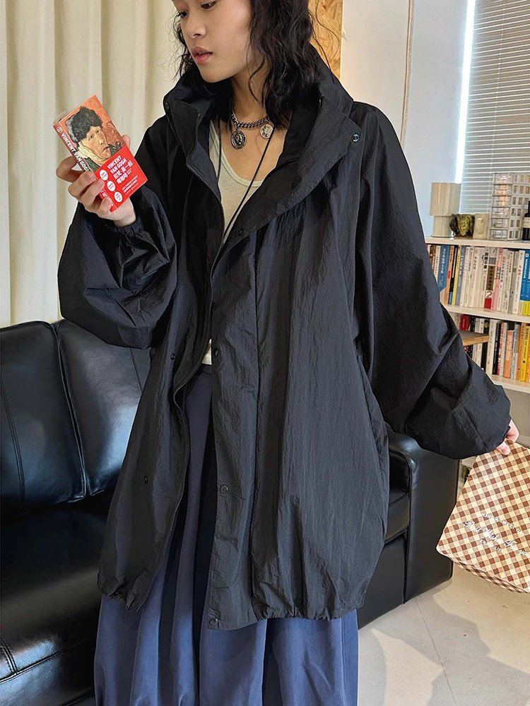 FANAN Spring Summer New Korean Style Fashion Breathable Sun-Protective Hooded Windbreaker Jacket Loose Fit Coat For Women Trench