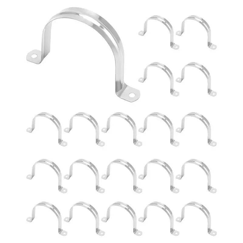 A93E-3Inch Rigid Pipe Strap Clamp,20 Pack Strap-U Bracket Tube Clip,Heavy Duty Stainless Steel Fastener Holder Two Hole Strap