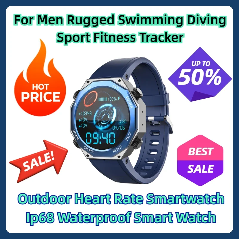 

For Men Rugged Swimming Diving Sport Fitness Tracker Outdoor Heart Rate Smartwatch Ip68 Waterproof Smart Watch