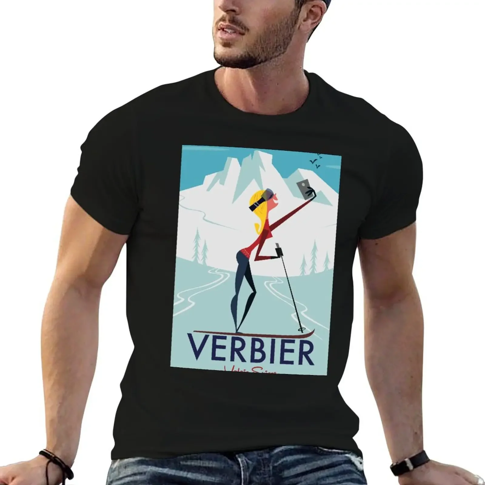 Verbier ski poster T-Shirt rapper graphic tees anime clothes Men's cotton t-shirt