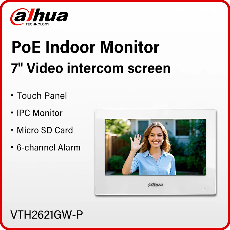 Dahua PoE Monitor interior pantalla de videoportero de 7 pulgadas sistema de Monitor de cámara IP para el hogar aplicación conversación bidireccional Digital SIP P2P VTH2621GW-P