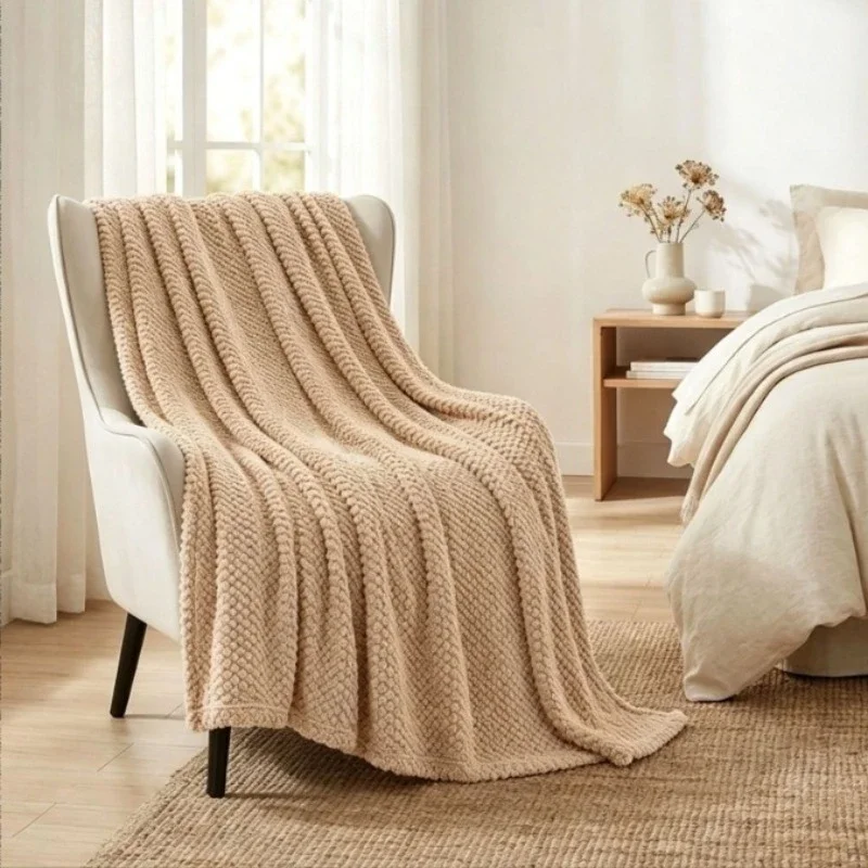 Solid Color Corn Kernel Blanket Soft Warm Sofa Knit Throw Blanket All-season Use Multifunctional Quilt Bed Sheet Bedroom Bedding