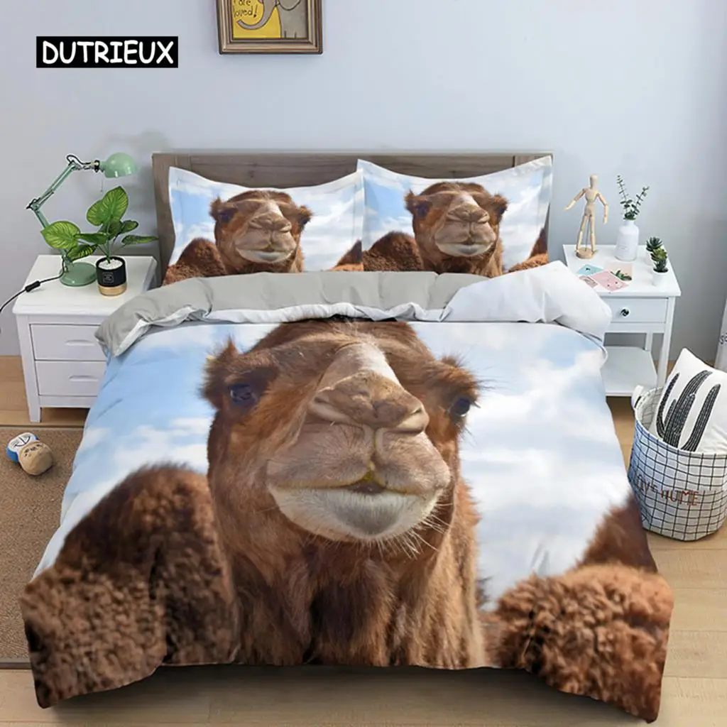 

3D Desert Camel Duvet Cover King Queen Size Brown Animal Bedding Set Kids Teens Adults Cute Wildlife Soft Polyester Quilt Cover