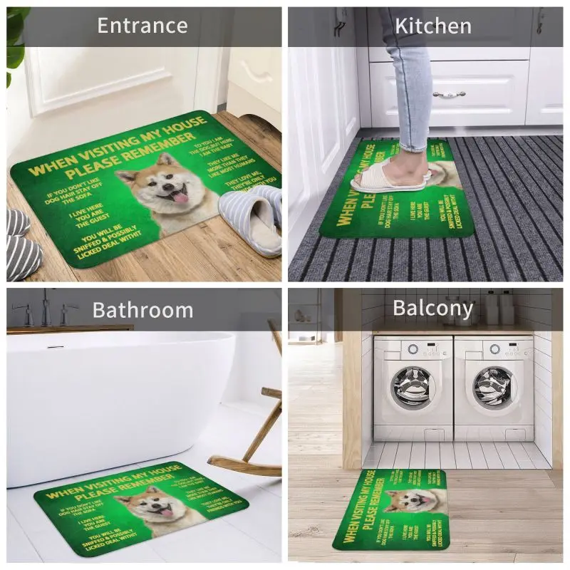 Please Remember Akita Inu Dogs House Rules Doormat Mat Anti-Slip Kitchen Bathroom Toilet Living Room Entrance Rug Carpet 40*60cm