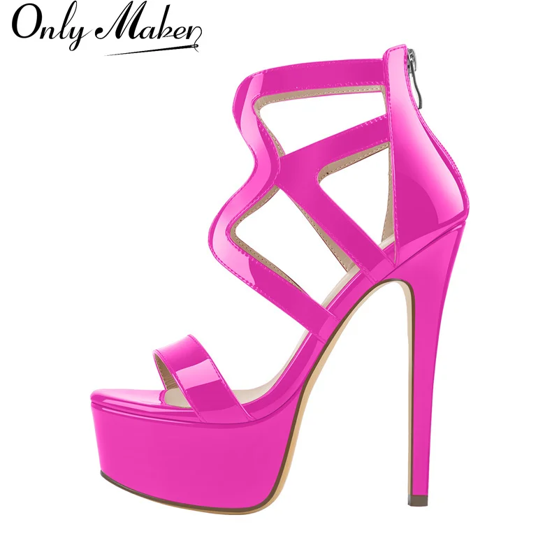 

Onlymaker Women Platform Peep Toe Sandals Ankle Strap Pink Thin High Heel Party Dress Casual Fashion Heels