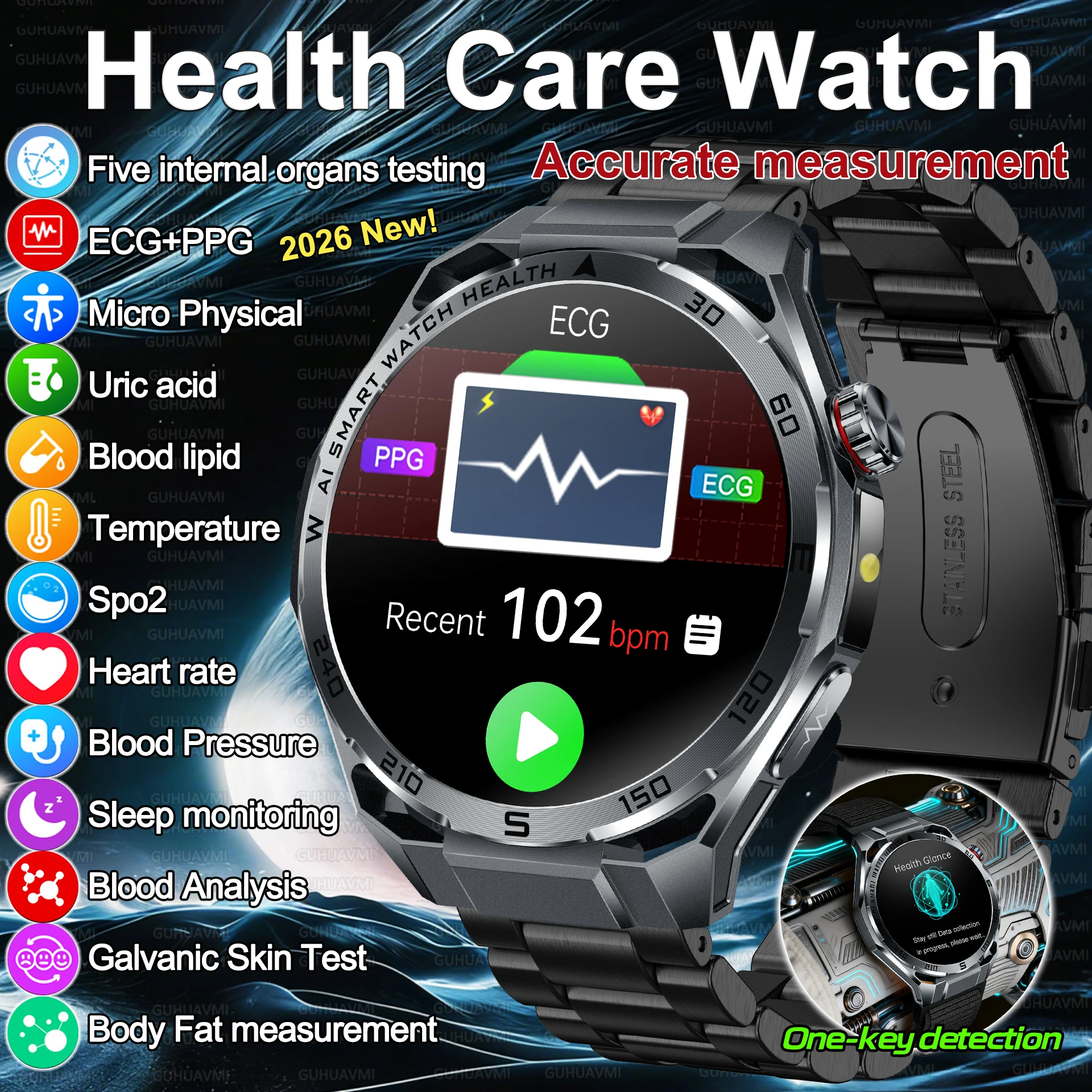 2026New Health Care Smart Watch Accurate ECG+PPG Uric Acid Blood Lipid SpO2 Body Fat BP Fitness Tracker call Clock For Men Women