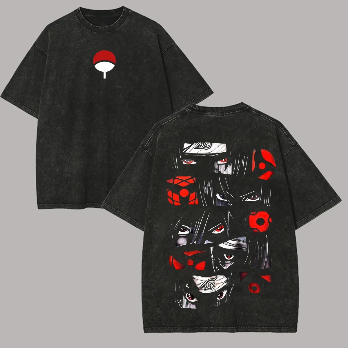 

Uchiha Eyes T Shirt Naruto Sharingan Vintage Acid Wash Streetwear Oversized Retro Anime Graphic Men Tees Cotton Top Clothing