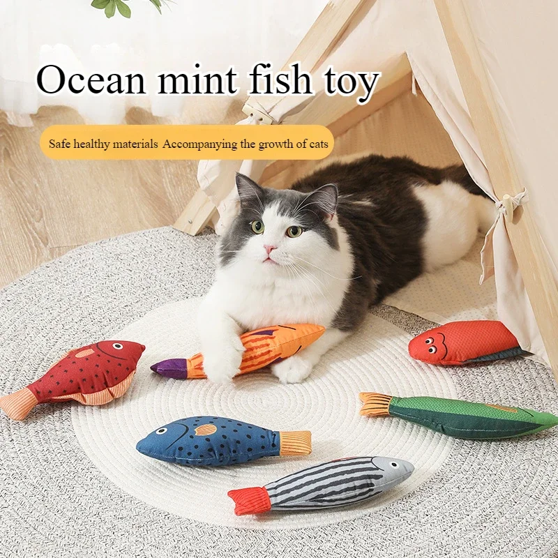 Cat Toys Teasing Pillow Plush Fish Toy Printed Big Knife Fish Striped Fish Shaped Series Sound Toy Cat interactive toys