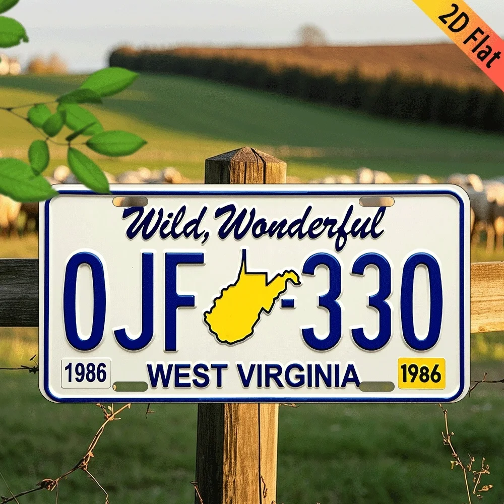 West Virginia License Plate Sign -  Aluminum Wall Decor, Rustic Farmhouse Style with 