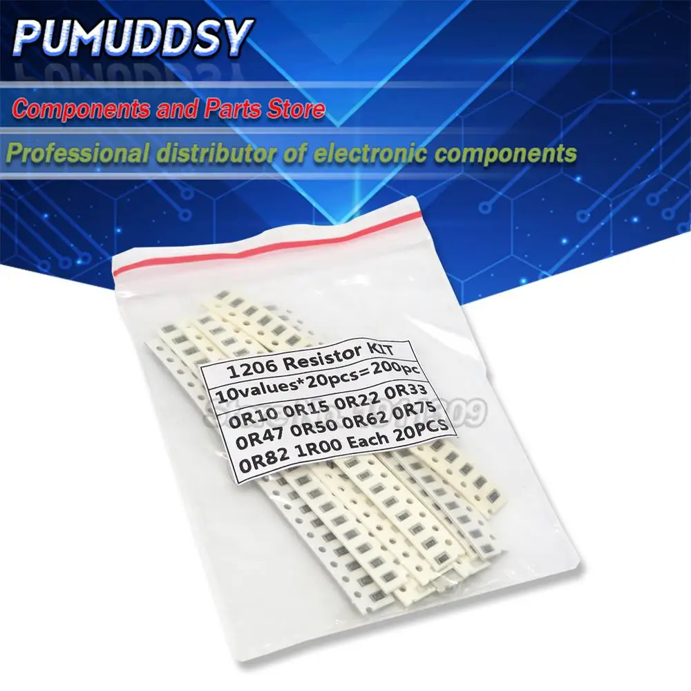 200PCS 1% 1206 SMD resistors assorted kit set ,10 valueX20pcs=200pcs 1R00 R820 R750 R620 R500 R470 R330 R220 R150 R100