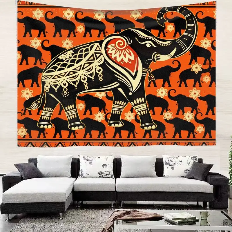 VIKAMA Trippy Rainbow Tribal Elephant Space Tapestry, Dark Star Background Cosmic Planet Wall Hanging Bedroom Decor